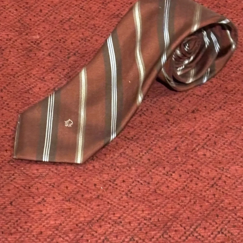 Christian Dior Men's Silk Necktie Brown‎ Stripe Luxury Designer Made in France